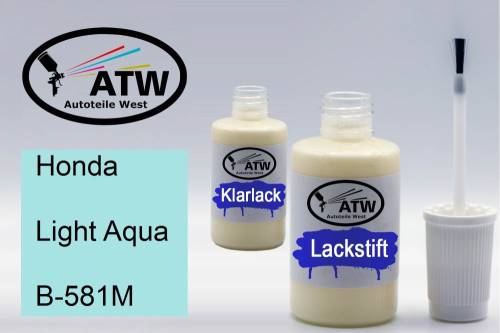 Honda, Light Aqua, B-581M: 20ml Lackstift + 20ml Klarlack - Set, von ATW Autoteile West.